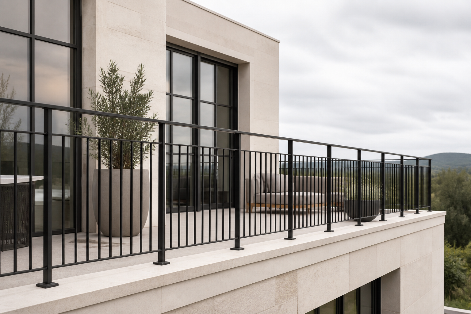 Linear steel railing